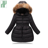HH Winter jackets girls Long Coat Fur Hooded Children's Jackets Thick down Parka Fashion Kids Girls Clothes Outerwear 4 10 Years