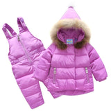 Autumn - winter baby coats kids girls Jacket + pants overalls suit Raccoon Fur Infant clothes for boys clothing 1-4 years old