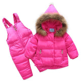 Autumn - winter baby coats kids girls Jacket + pants overalls suit Raccoon Fur Infant clothes for boys clothing 1-4 years old