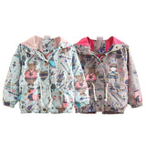 Cute Kids Jackets Coats Cartoon Graffiti Hooded Windbreaker Toddler Girls Boys Autumn Spring Jacket Outerwear