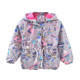 Cute Kids Jackets Coats Cartoon Graffiti Hooded Windbreaker Toddler Girls Boys Autumn Spring Jacket Outerwear