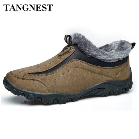 Tangnest Autumn Winter New Men Casual Shoes Comfort Snow Boots Men's Fashion Slip-On Shoes Man Winter Warm Shoes With Fur XYD007