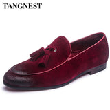 Tangnest Summer Newest Men Genuine Leather Shoes Fashion Tassel Men Wedges Shoes Solid Slip On Man Driving Shoe 4 Colors XMR2101