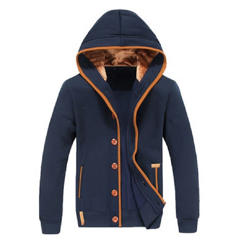 Men Fleece Elbow Patch Hooded Single Breasted Hoodies Coat Male Casual Sweatshirt Jacket Autumn Winter Fashion Sweatshirts