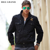 HEE GRAND 2017 New Arrival Men's Fashion Jacket Stand Collar Rib Sleeve Embroidery Medal Pattern Autumn Coat Plus Size MWJ1999