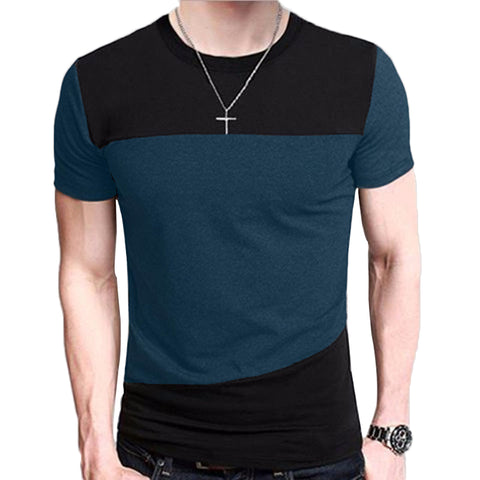 Fashion Men Slim Fit TShirt Mosaic Ocollar Short Sleeve Plus Size Casual T Shirt