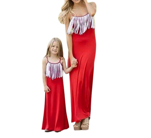 Mom and Me Summer Dress Women girls dress Sleeveless Strap Long Dress Family Outfits Clothes drop shipping