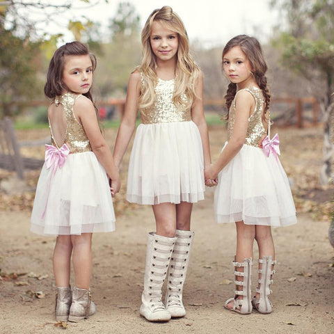Girls dresses for party and wedding Kids Sequins Baby Girl Dress Bow Backless Party Gown Bridesmaid Princess Dresses