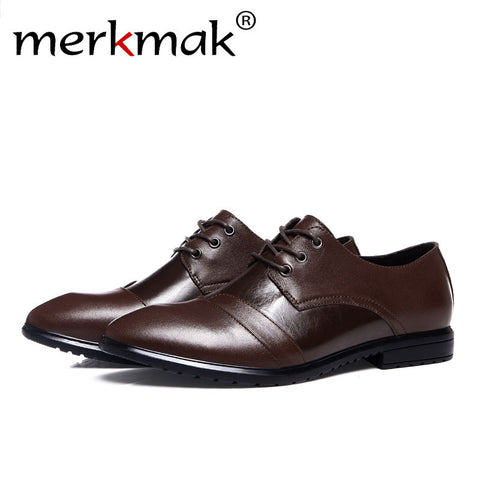 Merkmak Top quality Genuine Leather Men Shoes Fashion Casual Shoes Men Business Sapatos Masculino Comfortable Men Flats Shoes