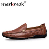 Merkmak Luxury Brand Alligator Fashion Casual Men Shoes Genuine Leather Black Slip-on Men Loafers Dress Flats for Driving Party