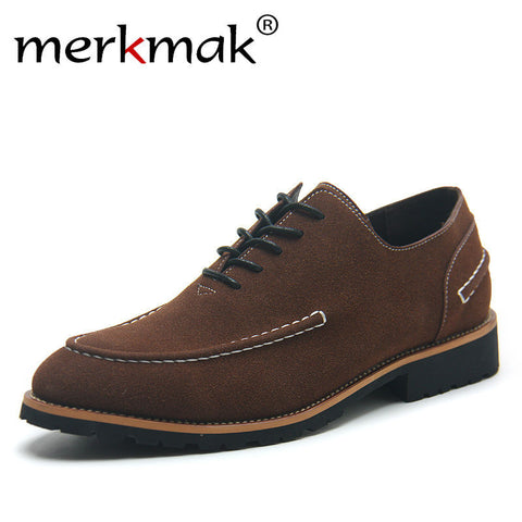 Merkmak Shoes Men British Style Casual Fashion Autumn Nubuck Footwear Leather Office Men Shoes Lace Up Flats Men Zapatos Hombres