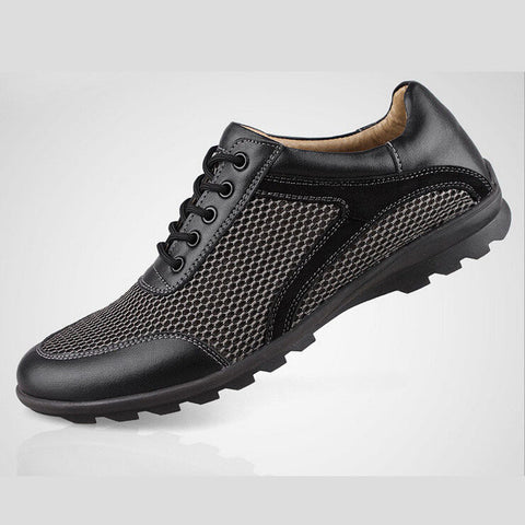 Men's shoes breathable flats mesh men genuine leather shoes fashion soft-soled casual loafers free shipping large size EU 39-47