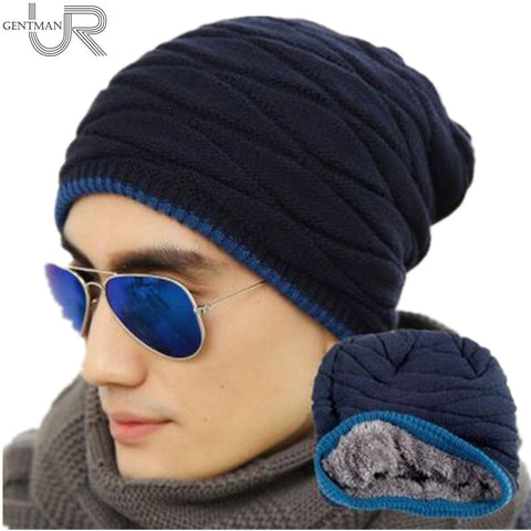 Unisex Fashion Add Velvet Beanies Warm Knitted Hat Man And Women Winter Hat Solid Color Elastic Two Styles Cap