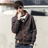 Sweatshirts Men Fleece Elbow Patch Hooded Single Breasted Hoodies Male Casual Sweatshirt Jacket Fashion Large size M-3XL