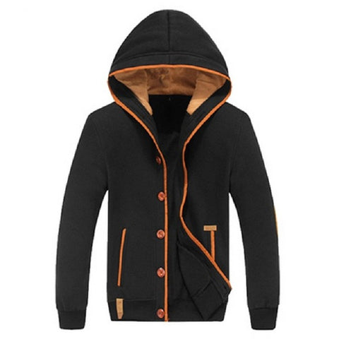 Sweatshirts Men Fleece Elbow Patch Hooded Single Breasted Hoodies Male Casual Sweatshirt Jacket Fashion Large size M-3XL