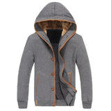 Sweatshirts Men Fleece Elbow Patch Hooded Single Breasted Hoodies Male Casual Sweatshirt Jacket Fashion Large size M-3XL