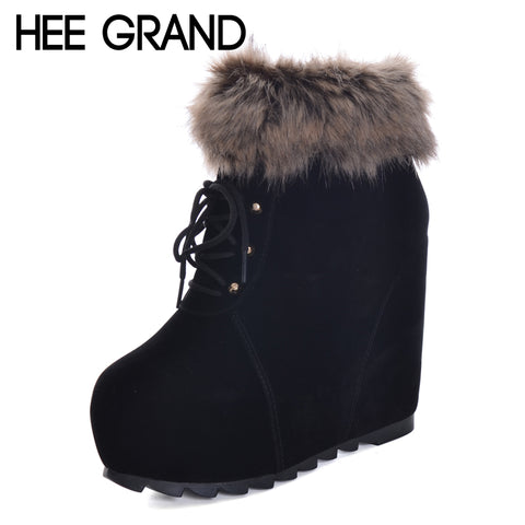 HEE GRAND Height Increasing Women Plush Round Toe Shoes Winter Women  Warm Ankle Boots Ladies Fashion Boots XWX6083