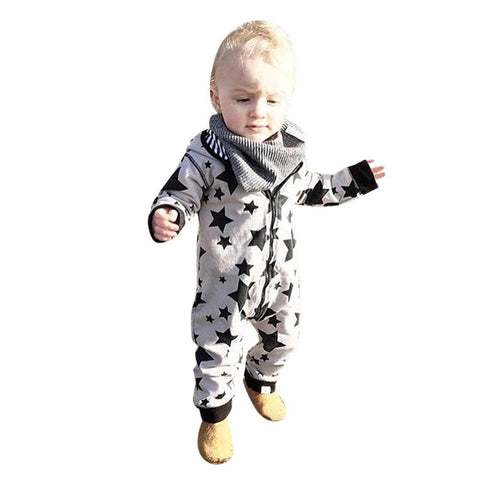 Baby Rompers 2017 Spring Autumn Style Overalls Star Printing Cotton Newborn Baby Boys Girls Clothes Long Sleeve Hooded Outfits