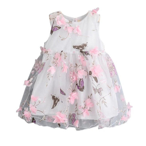 Kids Party and Wedding Dresses Summer Princess Girls Fashion Flower Lace Ball Gown Dress Butterfly Sleeveless Children Clothes