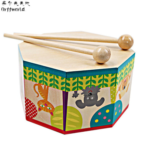 Orff World Children Early Educational Cartoon Wooden Hand DrumToys Musical Beat Instrument Baby Infant Gift