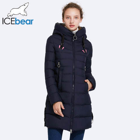 ICEbear 2017 Autumn And Winter Jacket Women New Fashion Brand Warm Coat Hat No-Removable Double Zipper Pocket 17G6158D