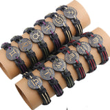 12x/lot Adjustable Leather Bracelets Round Bangle Charm Mens Cuff Jewelry