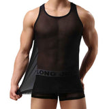 Men's Sexy See-through Sheer Mesh Bodysuit Vest  Leotard Unitard BK L