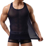 Men's Sexy See-through Sheer Mesh Bodysuit Vest  Leotard Unitard BK L