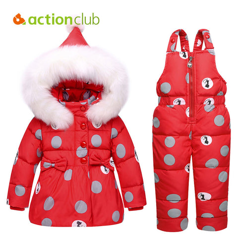 Actionclub Hooded Down Jacket With Fur For Kids Dot Cartoon Cat Animal Pattern Children Outwear Winter Baby Boys Girls Knot Coat