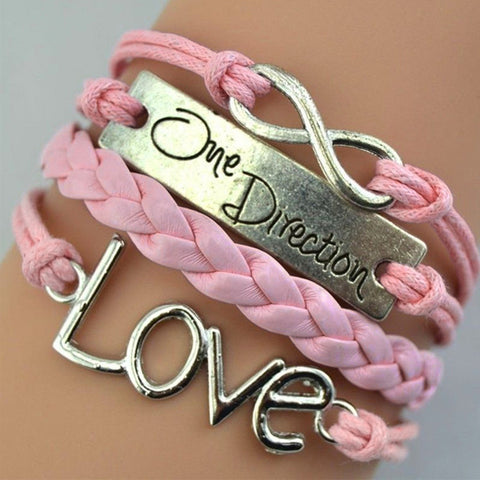 One Direction Infinity Love Hand-knitted Leather Charm Chain Bracelet PK