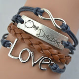 One Direction Infinity Love Hand-knitted Leather Charm Chain Bracelet PK