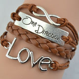 One Direction Infinity Love Hand-knitted Leather Charm Chain Bracelet PK