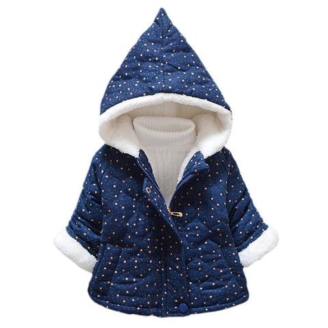 Cotton Jacket For a Boy & Girl Winter Baby Leisure Solid with Dot Warm & Thick Tong Doudoune Fille Capuchon Fourrure