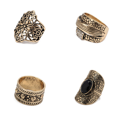 4pcs/Set Women Bohemian Vintage Silver Stack Rings Above Knuckle Rings