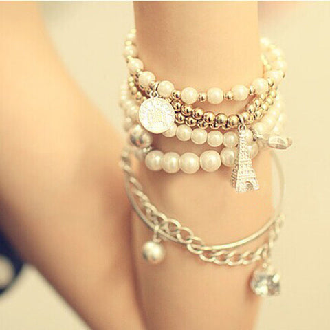 6PCS/Set Women Multilayer Acrylic Beads Bangle Bracelets Beach