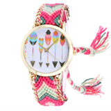 Women Feather Knitted Weaved Rope Band Bracelet Quartz Dial Wrist Watch