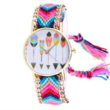 Women Feather Knitted Weaved Rope Band Bracelet Quartz Dial Wrist Watch