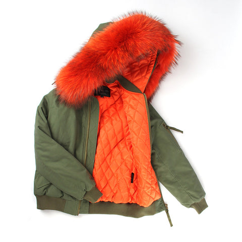 JAZZEVAR high fashion street women's army green winter jacket female warm bomber coat hooded large raccoon fur outwear