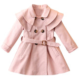 New High quality 100% cotton Girls coat long sleeve Solid double-breasted dust coat jacket outerwear autumn Spring wear 2-7yrs