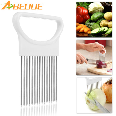ABEDOE 1Pcs Onion Cutter Slicer Stainless Steel Vegetable Slicer Holder Kitchen Gadgets Potato Cutter Cooking Tool