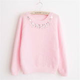 New Hot Women Sweater 2017 Autumn Winter Long Sleeve Beading Diamond Sweater Elegant Women Casual  Pullover Candy Color SW271