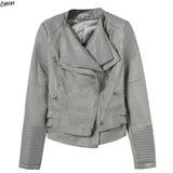 Women Faux Suede Patchworked PU Leather Biker Jacket Coat Double Layered Wide Lapel Long Sleeve 2 Colors Cropped Outwear