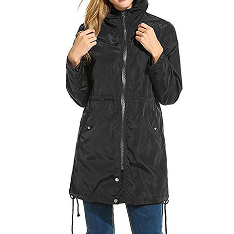 Women Rain Jacket Waterproof Hooded Zip Lightweight Trench Coat Windbreaker