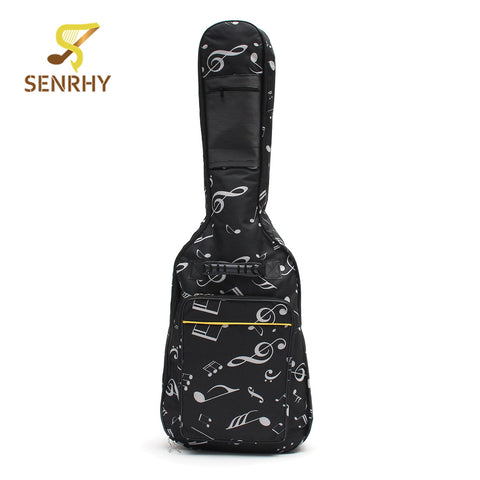 SENRHY Double Straps Waterproof Guitar Bag Padded For 39 / 40 / 41 Inch With Musical Notes Soft Case Guitar Gig Bag