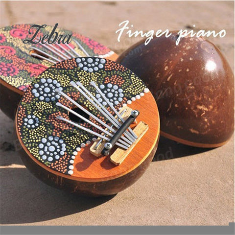 Kalimba 7 Key Finger Piano Painted Coconut Shell Mbira Likembe Thumb Piano