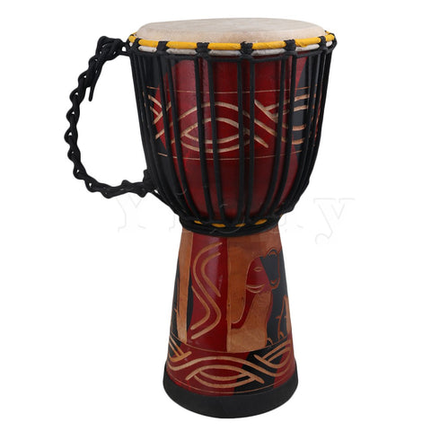Yibuy 8 Inch Hand-Carved African Drum Mini Djembe Drum Percussion Solid Wood Carved with Elephant Painted Design & Rope Tuned