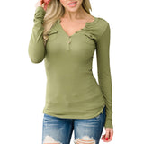 Sexy Women Blouse T Shirt V Neck Long Sleeve Button Tee Ladies Casual Slim Tops