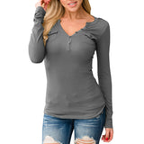 Sexy Women Blouse T Shirt V Neck Long Sleeve Button Tee Ladies Casual Slim Tops