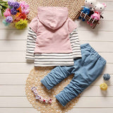 Toddler Kids Baby Boy Girls Outfits Hooded Stripe T-shirt Tops+Pants Clothes Set