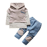 Toddler Kids Baby Boy Girls Outfits Hooded Stripe T-shirt Tops+Pants Clothes Set